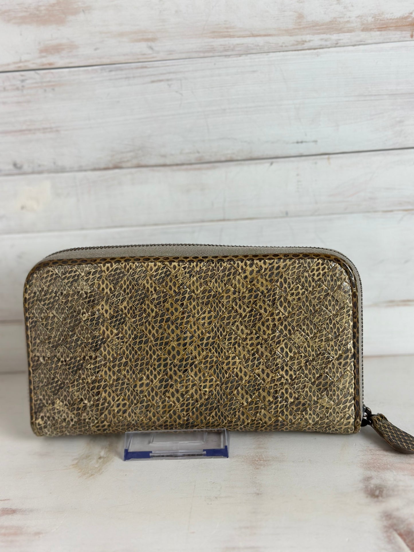Bottega Veneta Vintage Rare Brown Intrecciato Leather Zip Around Wallet
