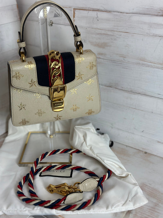 Gucci Mini Sylvie Bee in Cream Leather