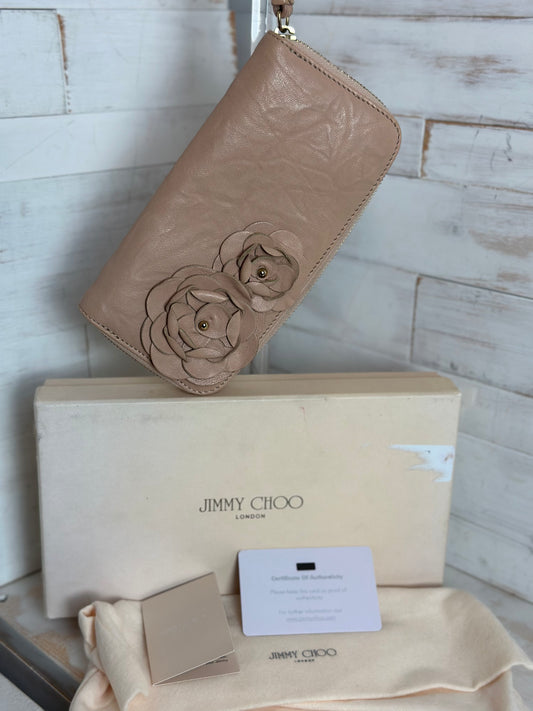 Jimmy Choo Flower Zip Around Wallet in Powder Biker Leather