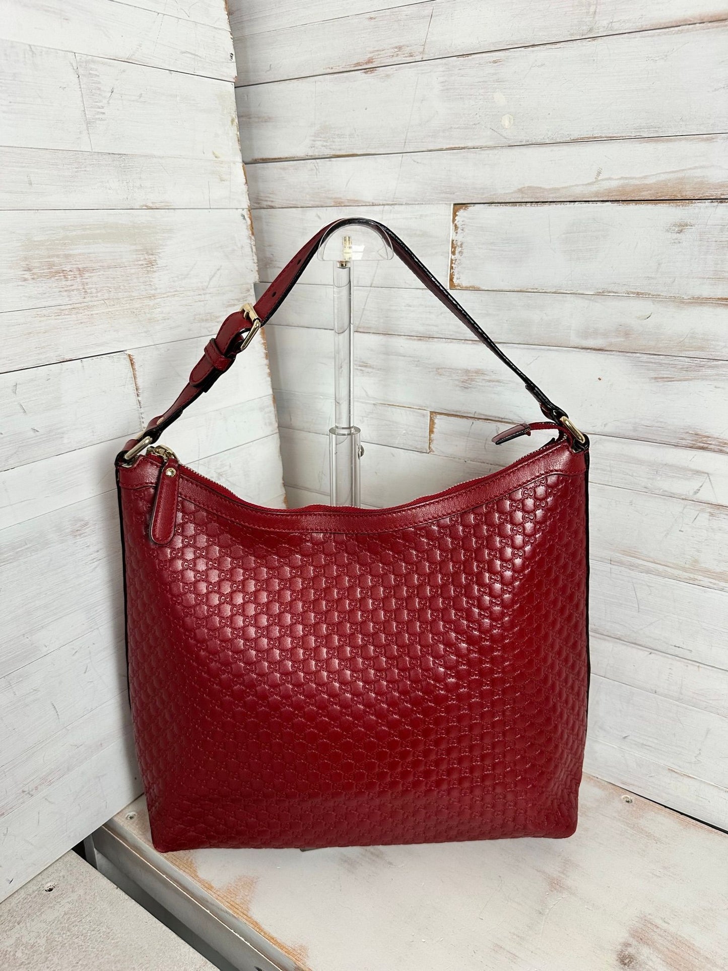 Gucci Red Leather Microguccissima Hobo Bag
