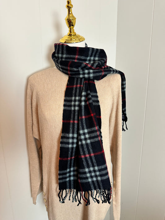Burberry Cashmere Novacheck Scarf Navy/Blue/Red