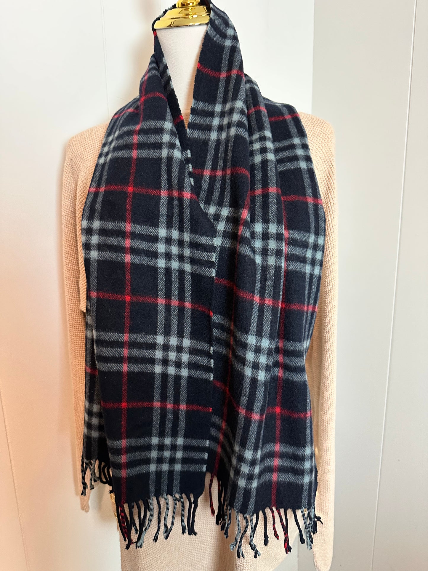 Burberry Cashmere Novacheck Scarf Navy/Blue/Red