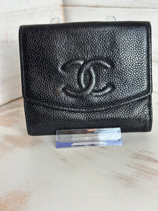 Chanel Vintage Black Caviar Leather CC Bifold