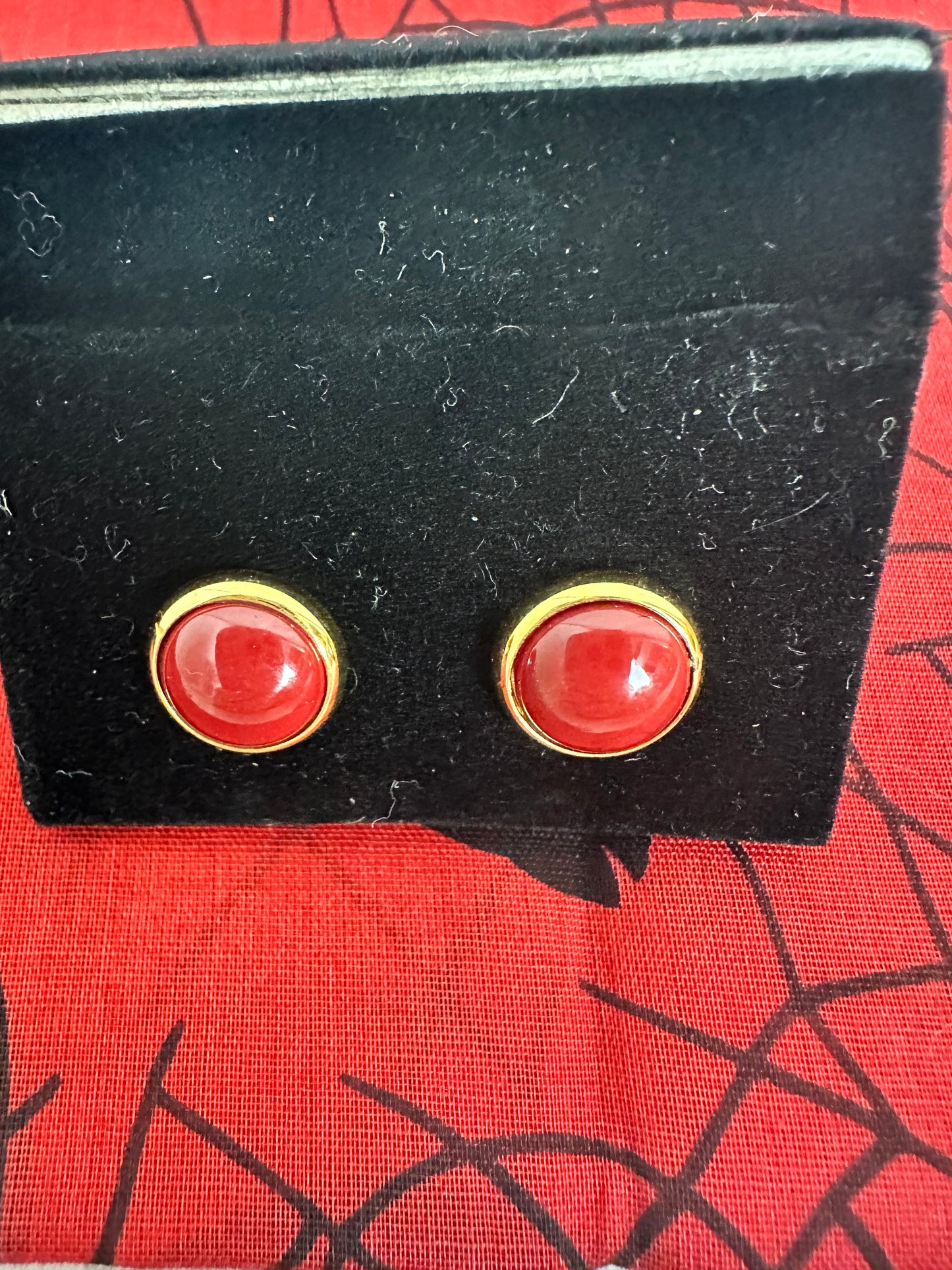 Hermes Gold Plated Metal Red Enamel Eclipse Stud Earrings