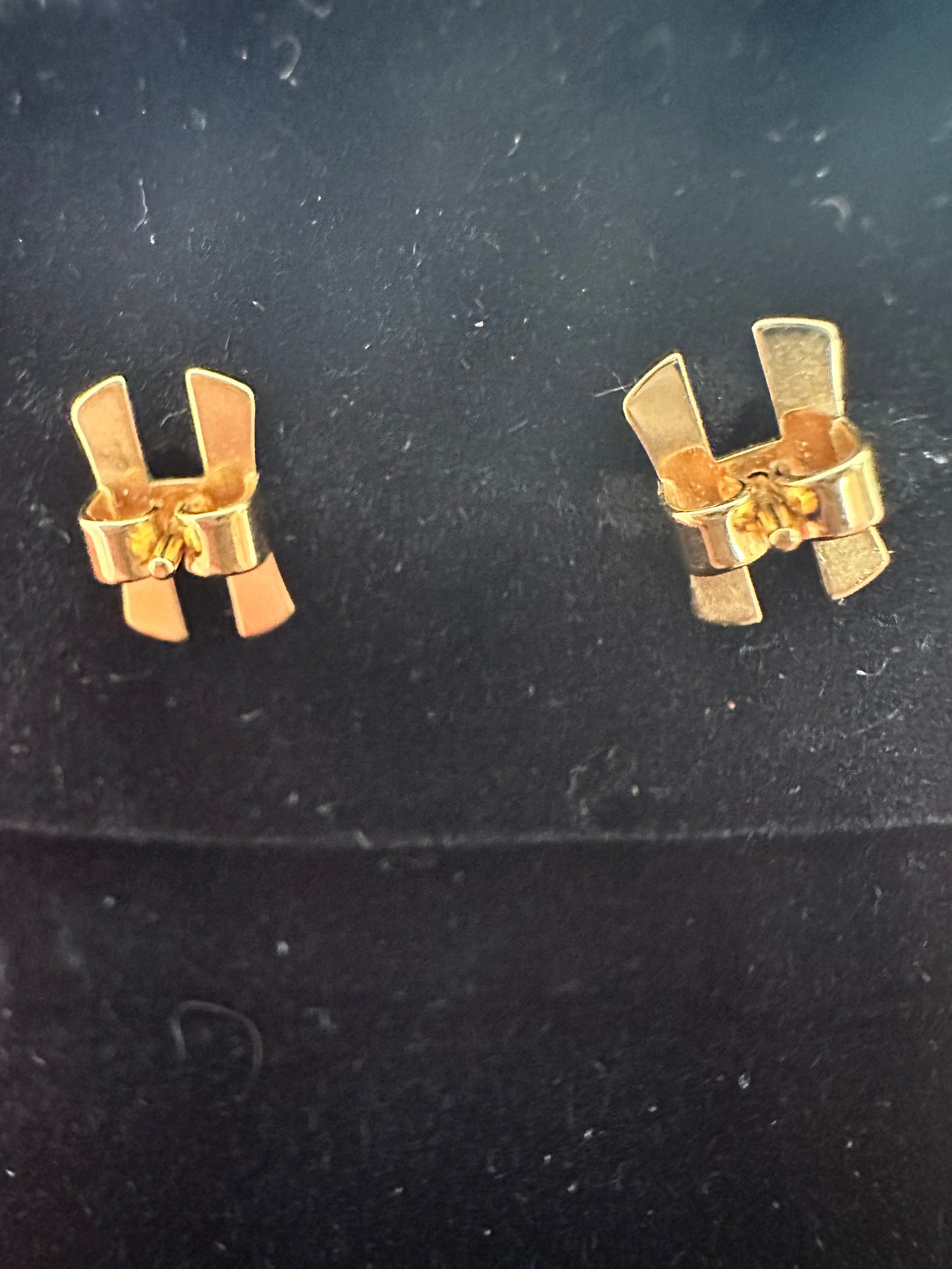 Hermes Gold Plated Metal Red Enamel Eclipse Stud Earrings