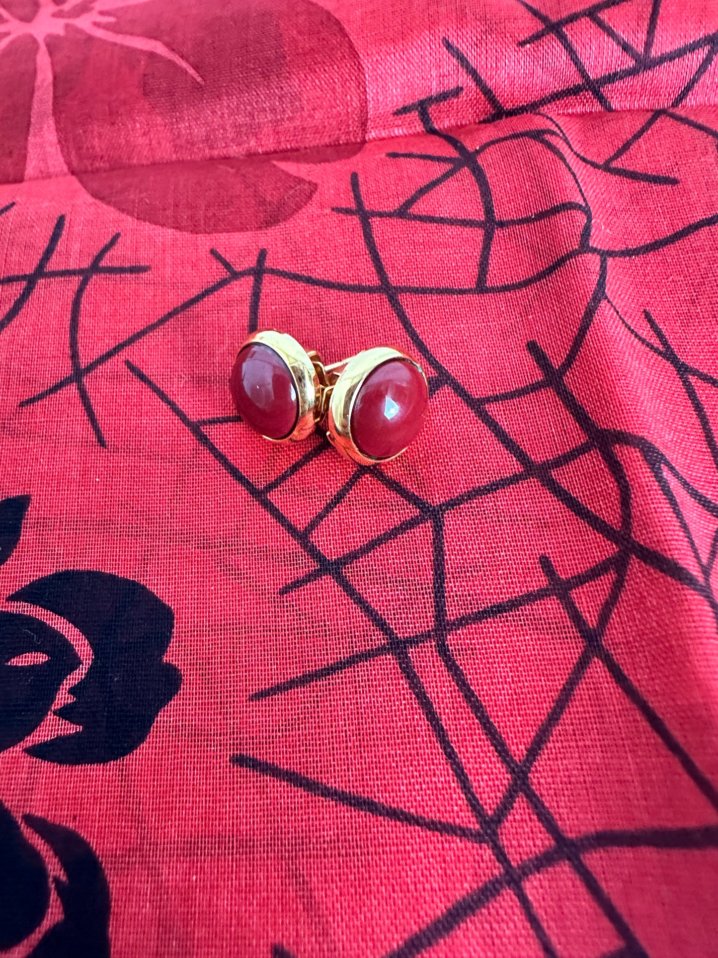 Hermes Gold Plated Metal Red Enamel Eclipse Stud Earrings