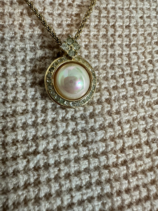 Christian Dior Faux Peal Pendant Necklace