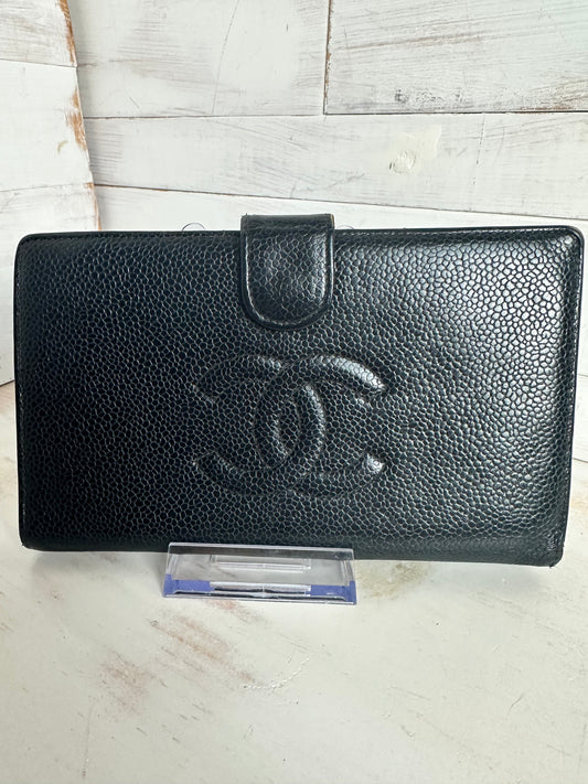 Chanel Caviar Black Leather CC French Long Wallet
