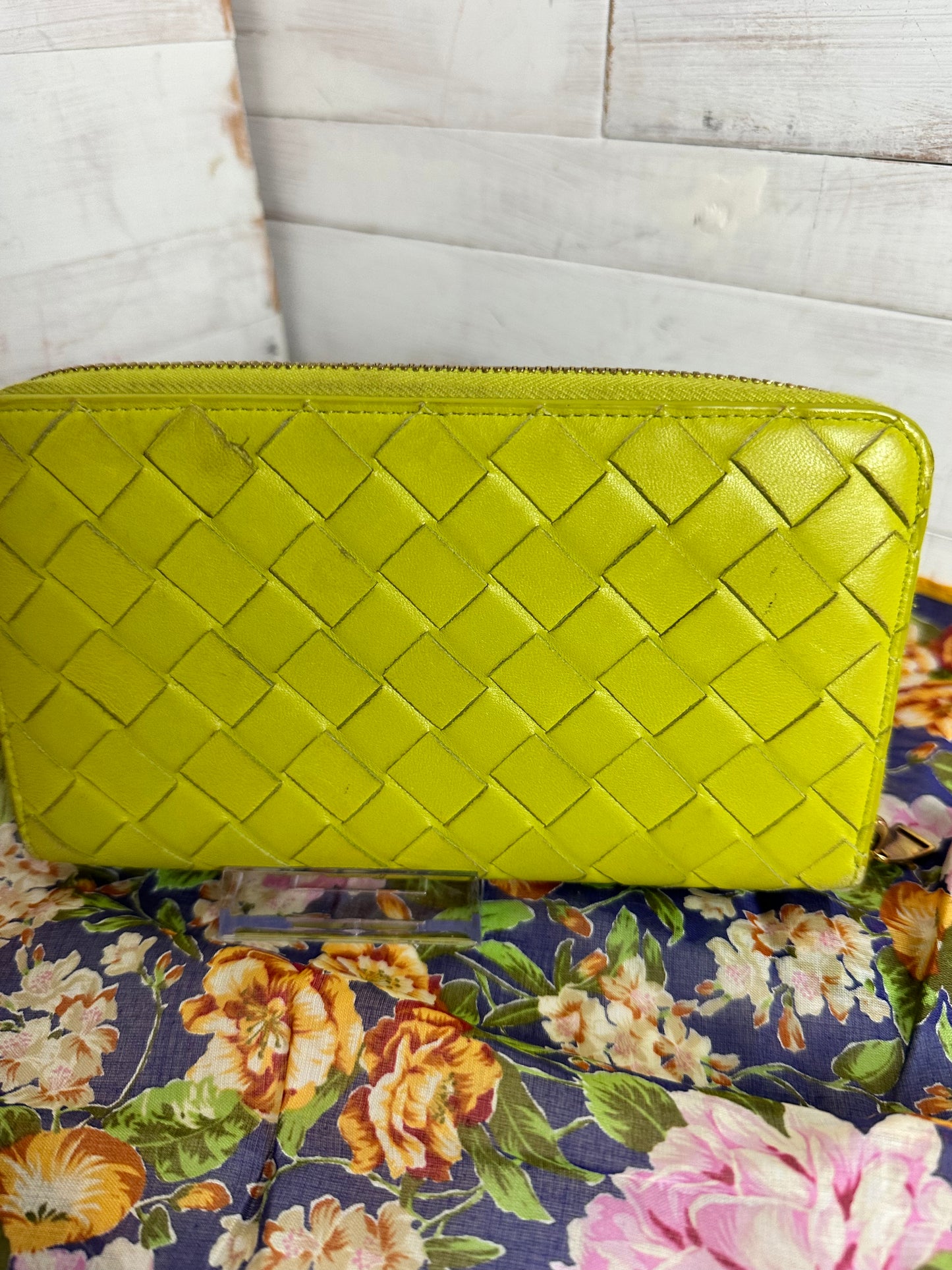 Bottega Veneta Intrecciato Olive Green Leather Zip Around Long Wallet