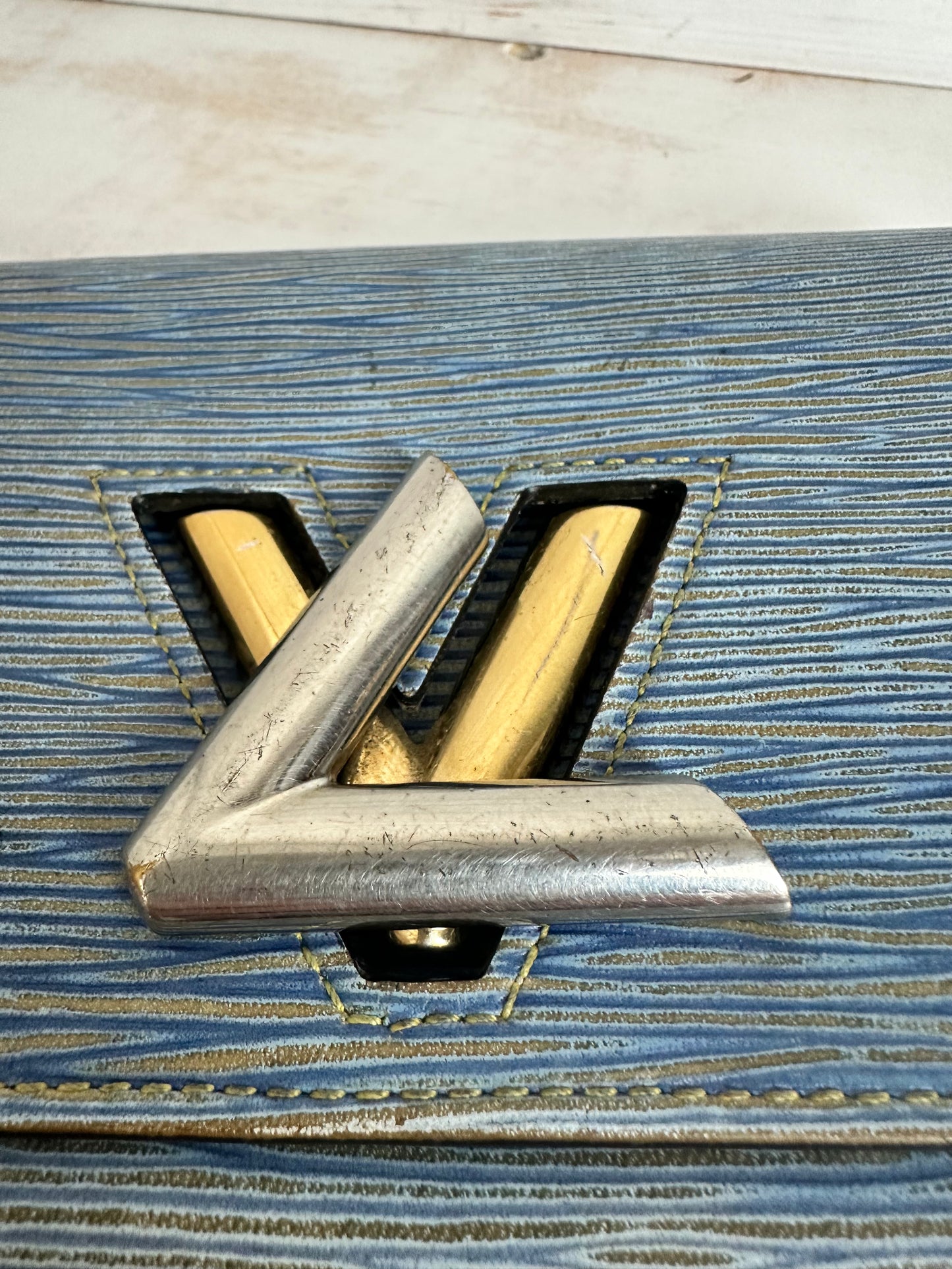 Louis Vuitton Denim Epi Twist Lock Sarah Wallet