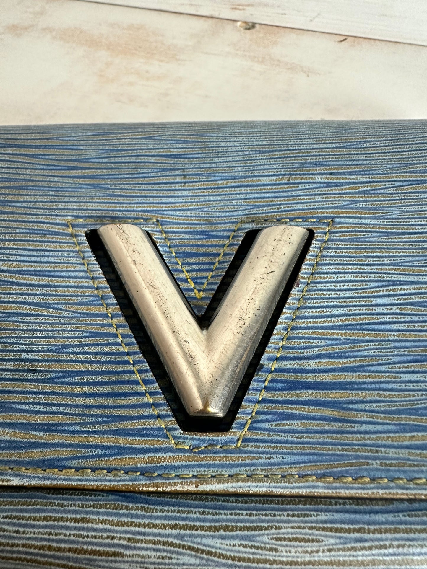Louis Vuitton Denim Epi Twist Lock Sarah Wallet