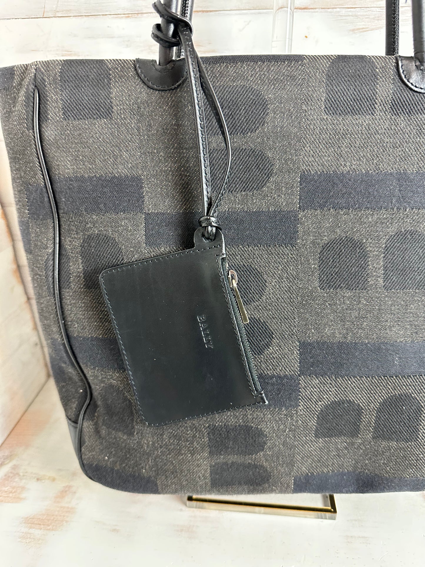 Bally Vintage Monogram "B" Shoulder Bag, Black and Gray Canvas