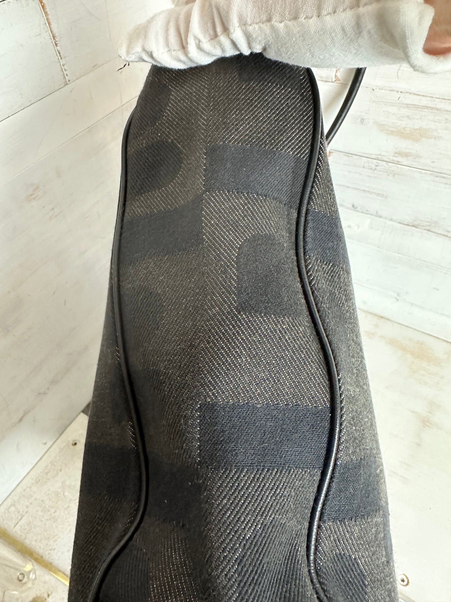 Bally Vintage Monogram "B" Shoulder Bag, Black and Gray Canvas