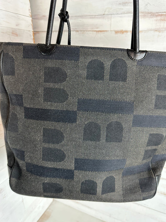 Bally Vintage Monogram "B" Shoulder Bag, Black and Gray Canvas