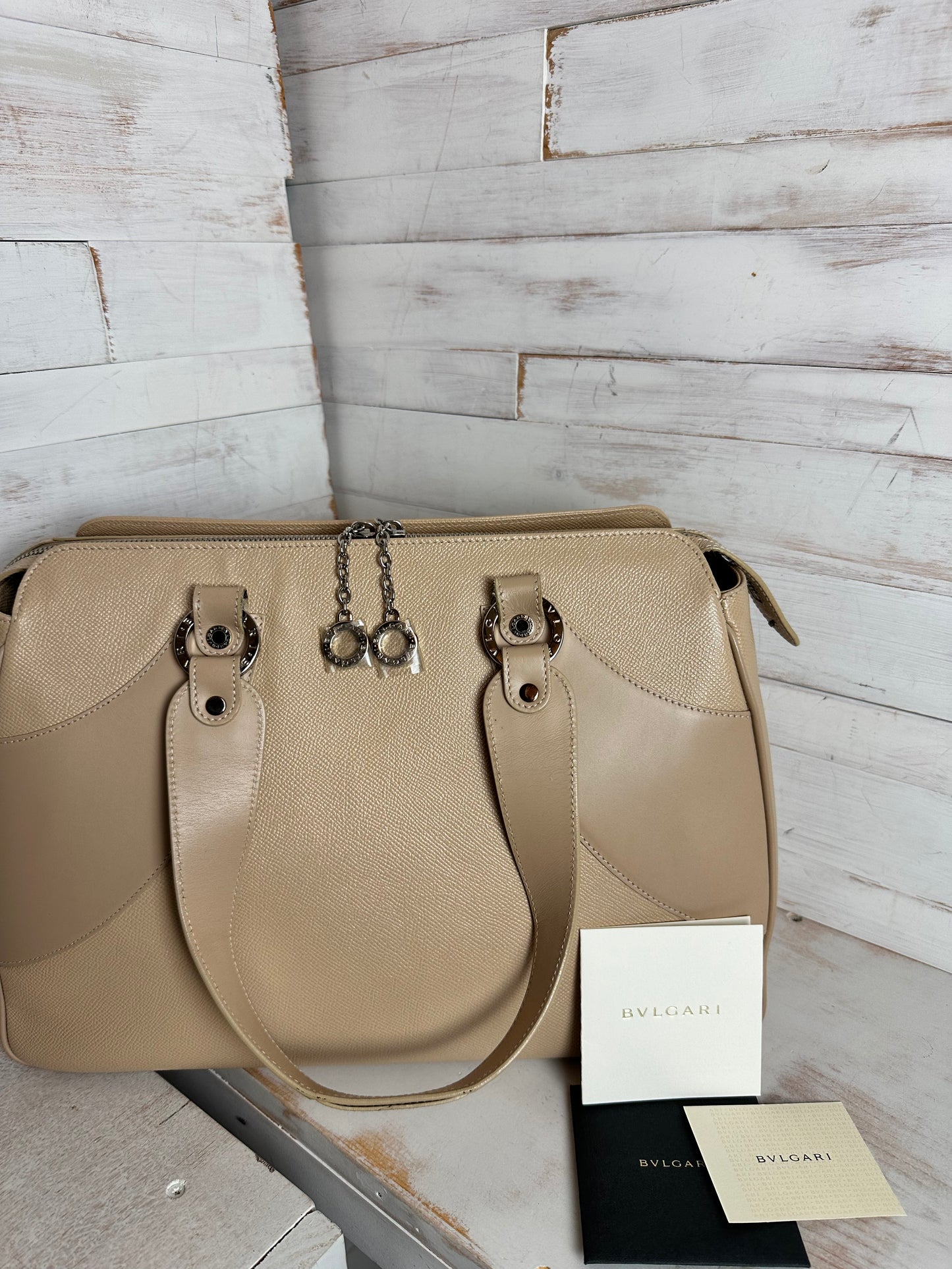 Bulgari Boston Shoulder Bag in Beige Leather