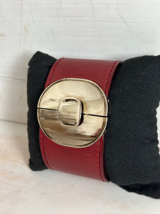 Salvatore Ferragamo Wide Red Leather Bracelet