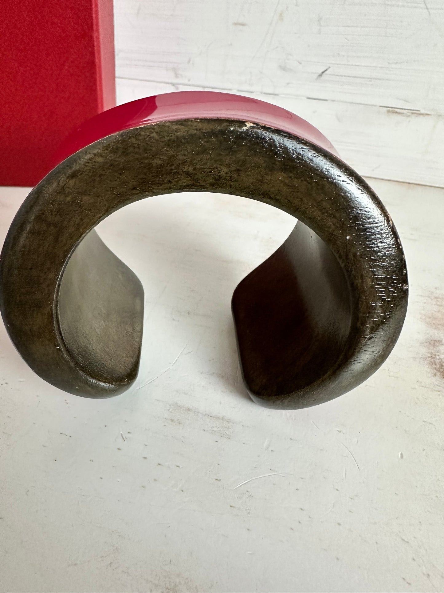 Salvatore Ferragamo Bangle Bracelet Red Enamel/Wood