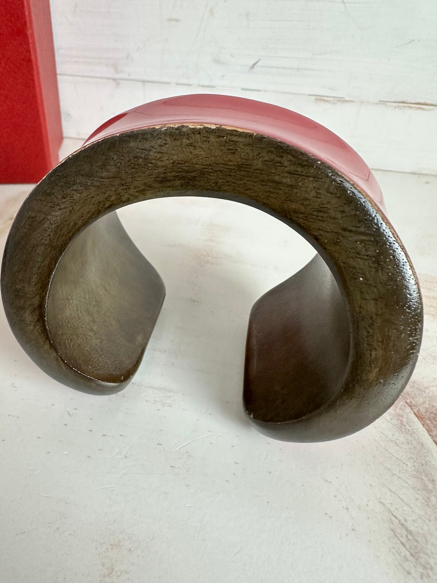 Salvatore Ferragamo Bangle Bracelet Red Enamel/Wood