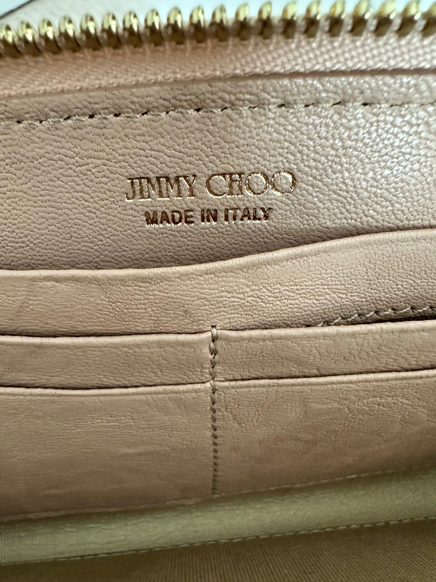 Jimmy Choo Flower Zip Around Wallet in Powder Biker Leather