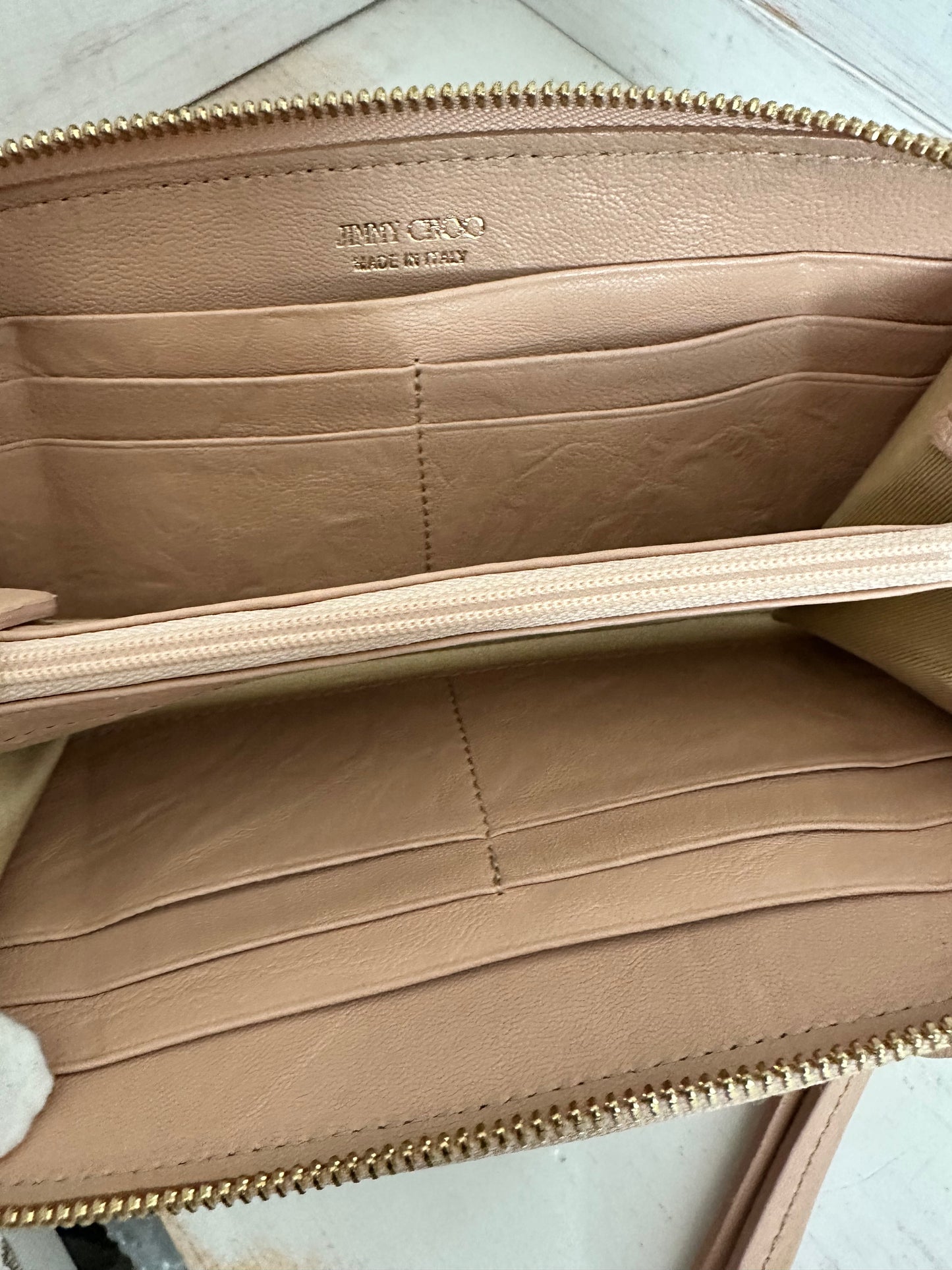 Jimmy Choo Flower Zip Around Wallet in Powder Biker Leather