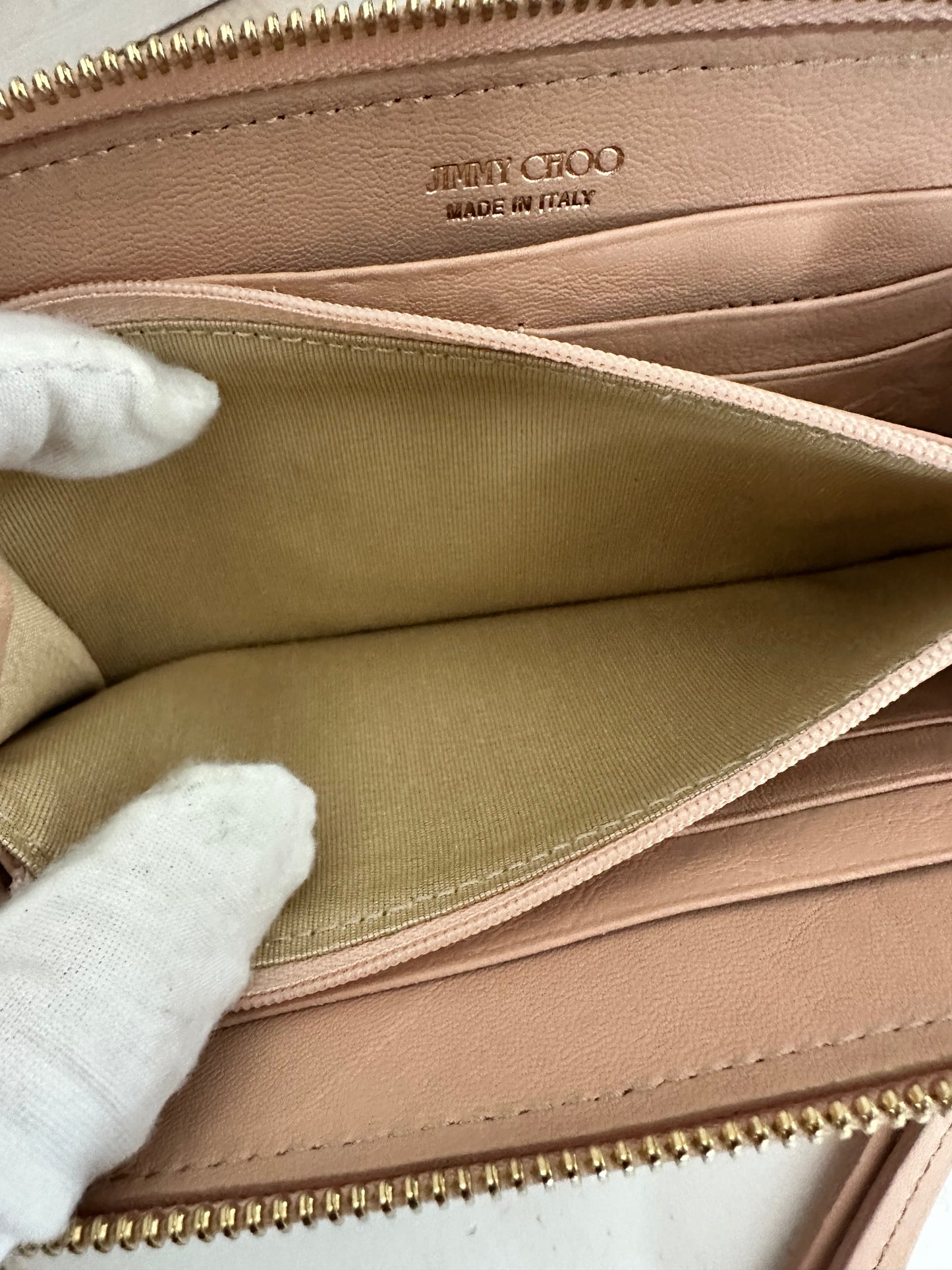 Jimmy Choo Flower Zip Around Wallet in Powder Biker Leather
