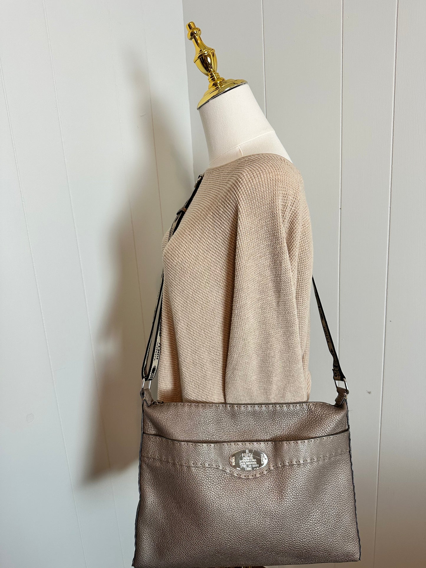 Fendi Romano Selleria Messenger Gray Shimmer Shoulder/Crossbody