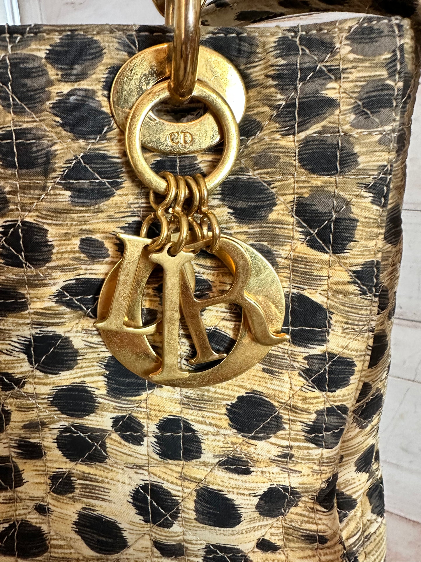 Lady Dior VINTAGE Leopard 2-Way with Rattan Handles
