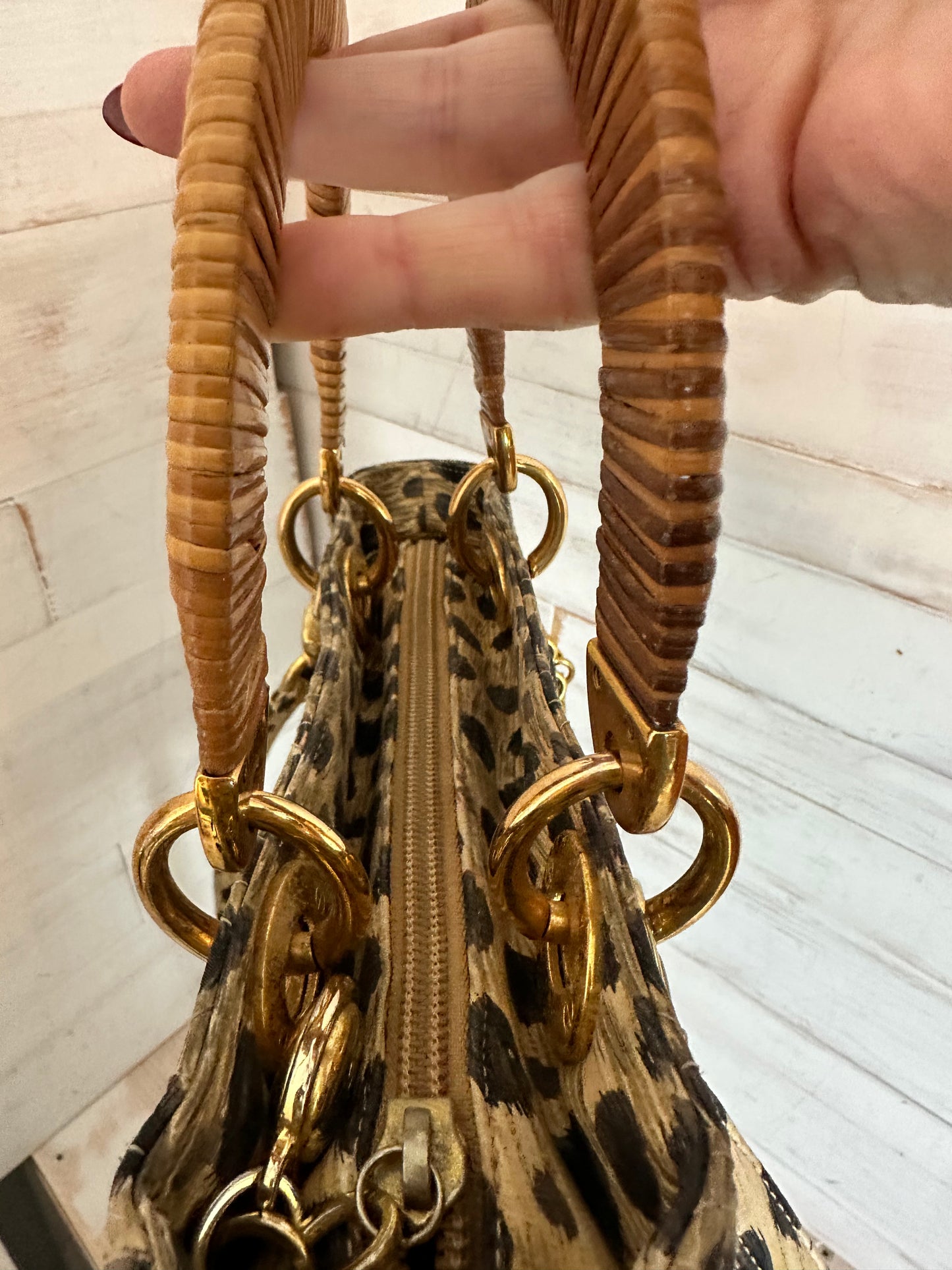 Lady Dior VINTAGE Leopard 2-Way with Rattan Handles