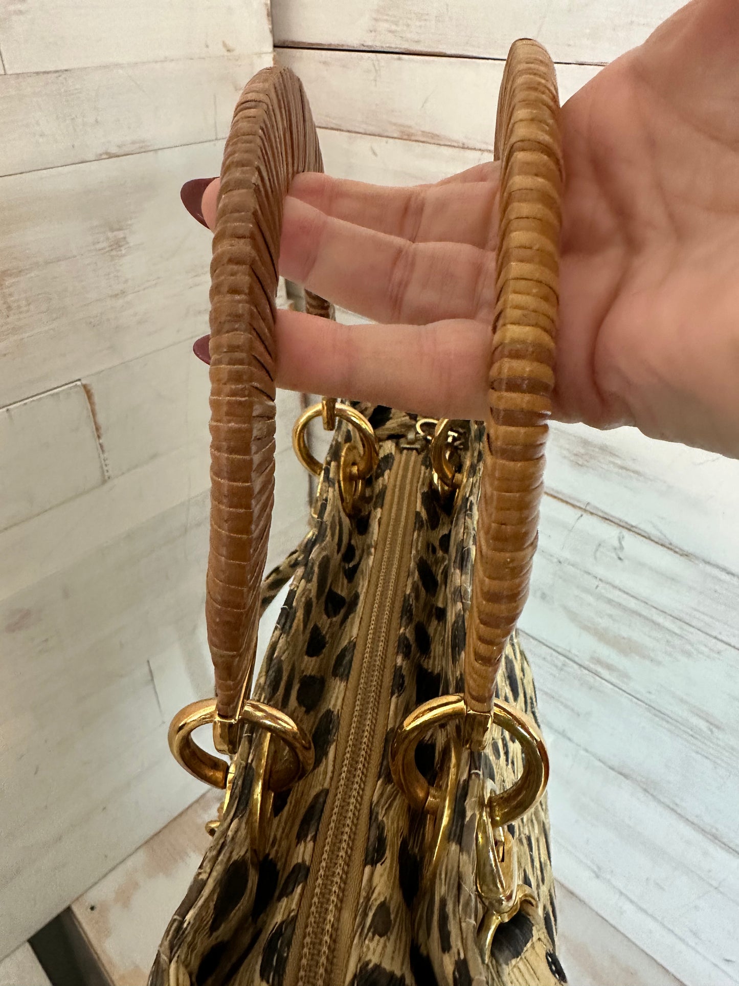 Lady Dior VINTAGE Leopard 2-Way with Rattan Handles