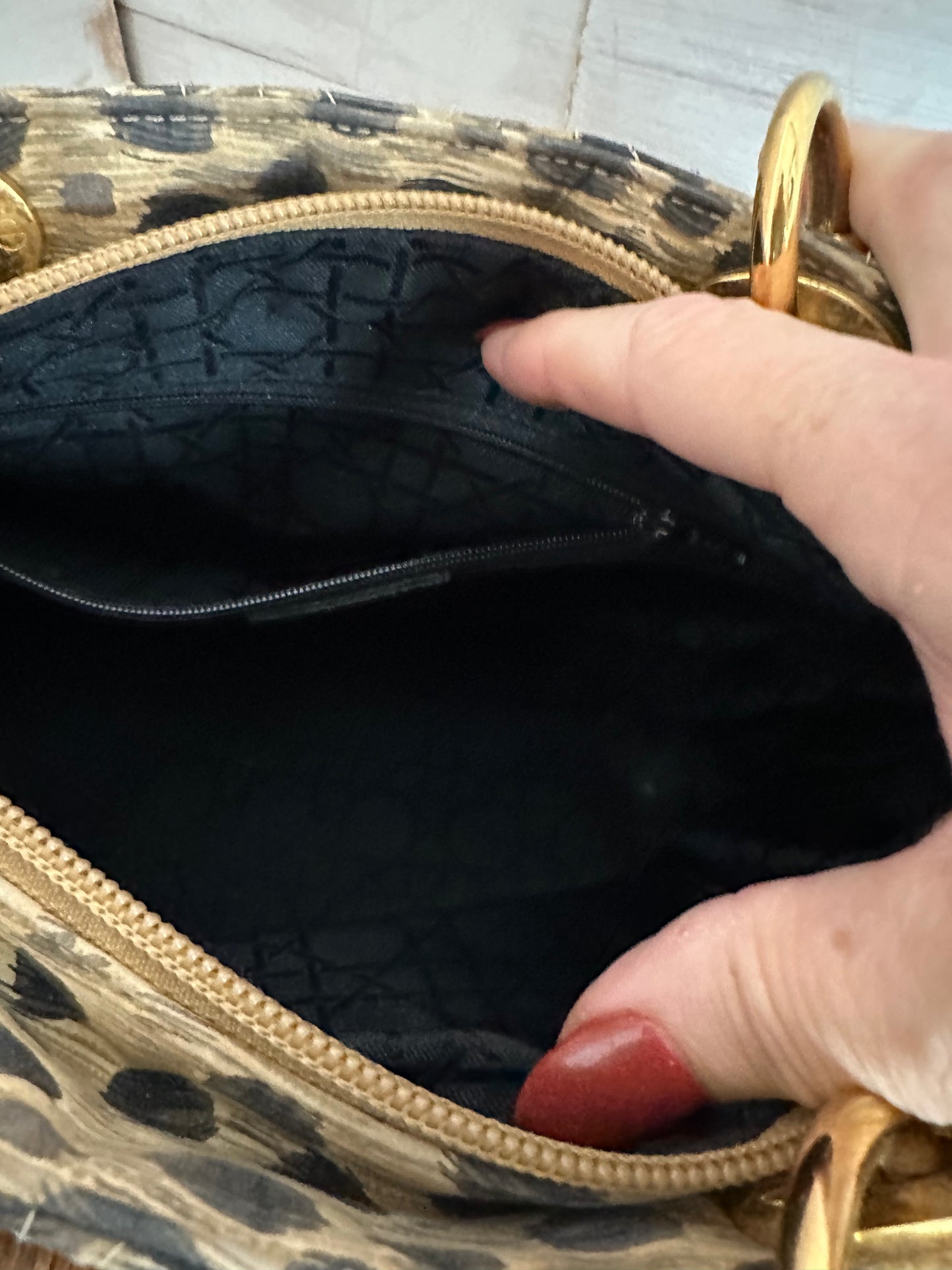 Lady Dior VINTAGE Leopard 2-Way with Rattan Handles