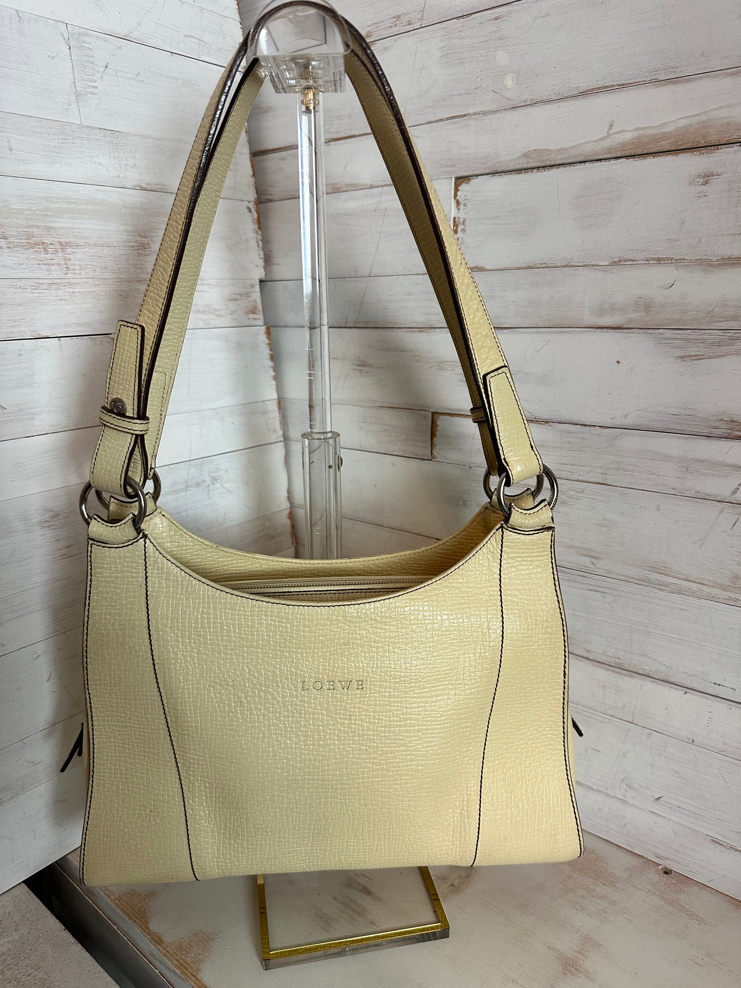 Loewe, VINTAGE Cream/White Textured Leather Shoulder Bag