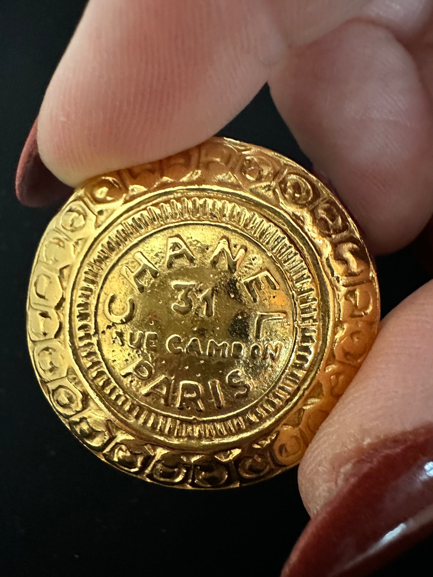 Chanel Rue 31 Cambon Round Typography Brooch