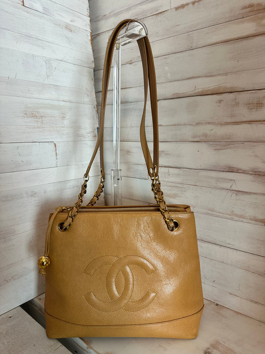Chanel Beige Vintage CC Mark Tote with Chain Ball