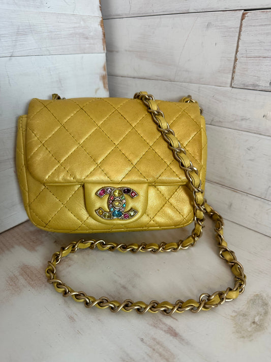 Chanel Rare Collectors Iridescent Quilted Lambskin Mini Precious Jewel Flap in Yellow