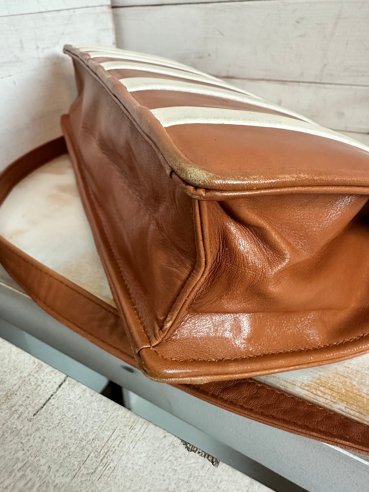 1970’s Valentino Garavani Les Sac Camel/Off White Striped Bag