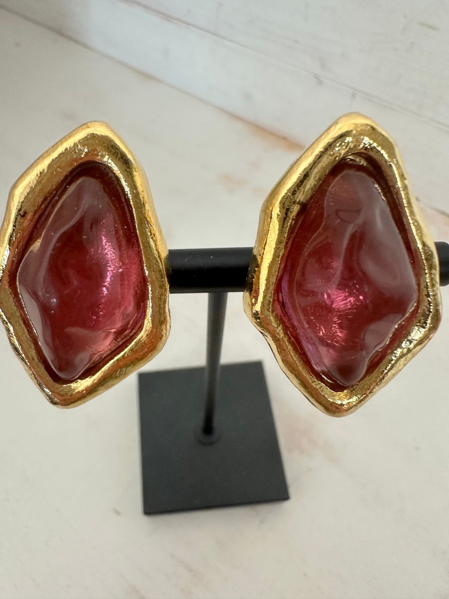 YSL Rive Gauche Clip On, gold plated with Cabochon