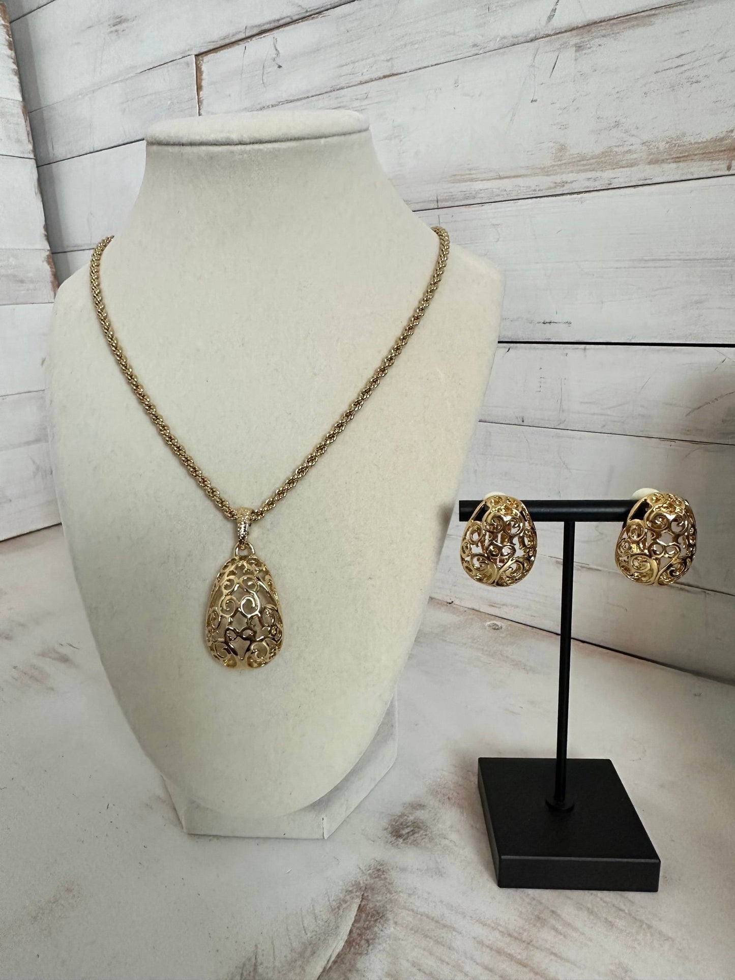 YSL Filigree gold plated necklace and earring set