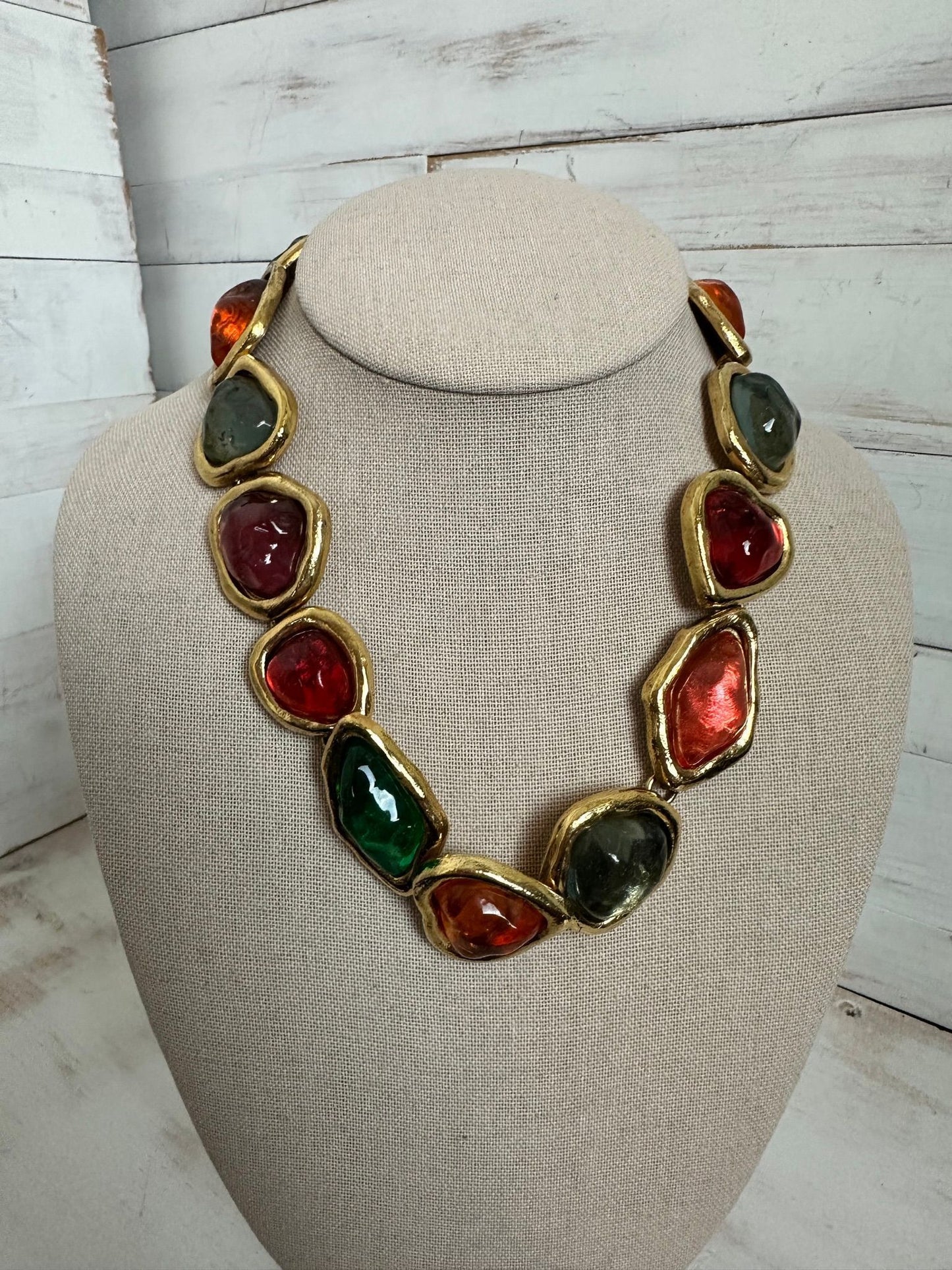 Rare YSL Plastron Necklace with Cabochons