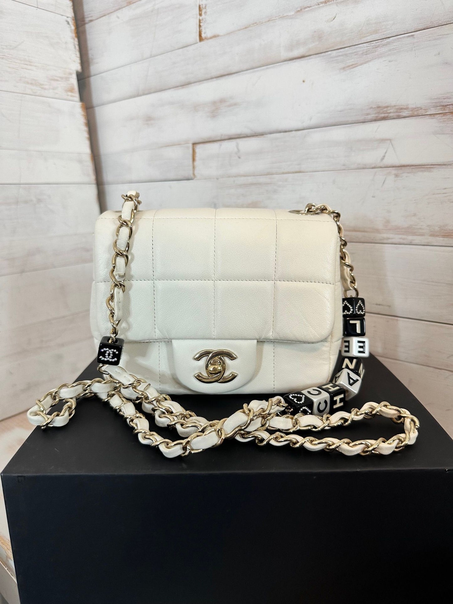 White Chanel Mini Lambskin Monacoco Flap Crossbody Bag Leather