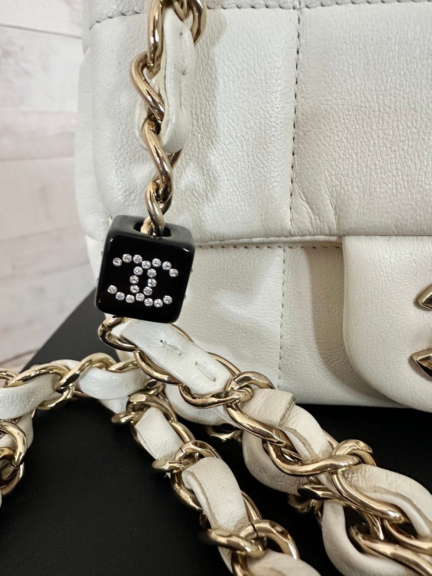 White Chanel Mini Lambskin Monacoco Flap Crossbody Bag Leather