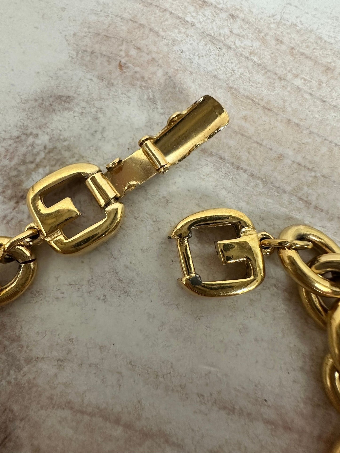 Vintage Givenchy Gold Plated Heart Lock Charm Bracelet