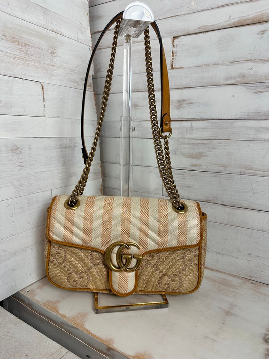 Gucci GG Marmont Small Raffia Shoulder Bag