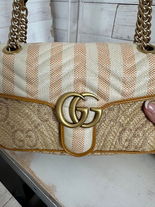 Gucci GG Marmont Small Raffia Shoulder Bag