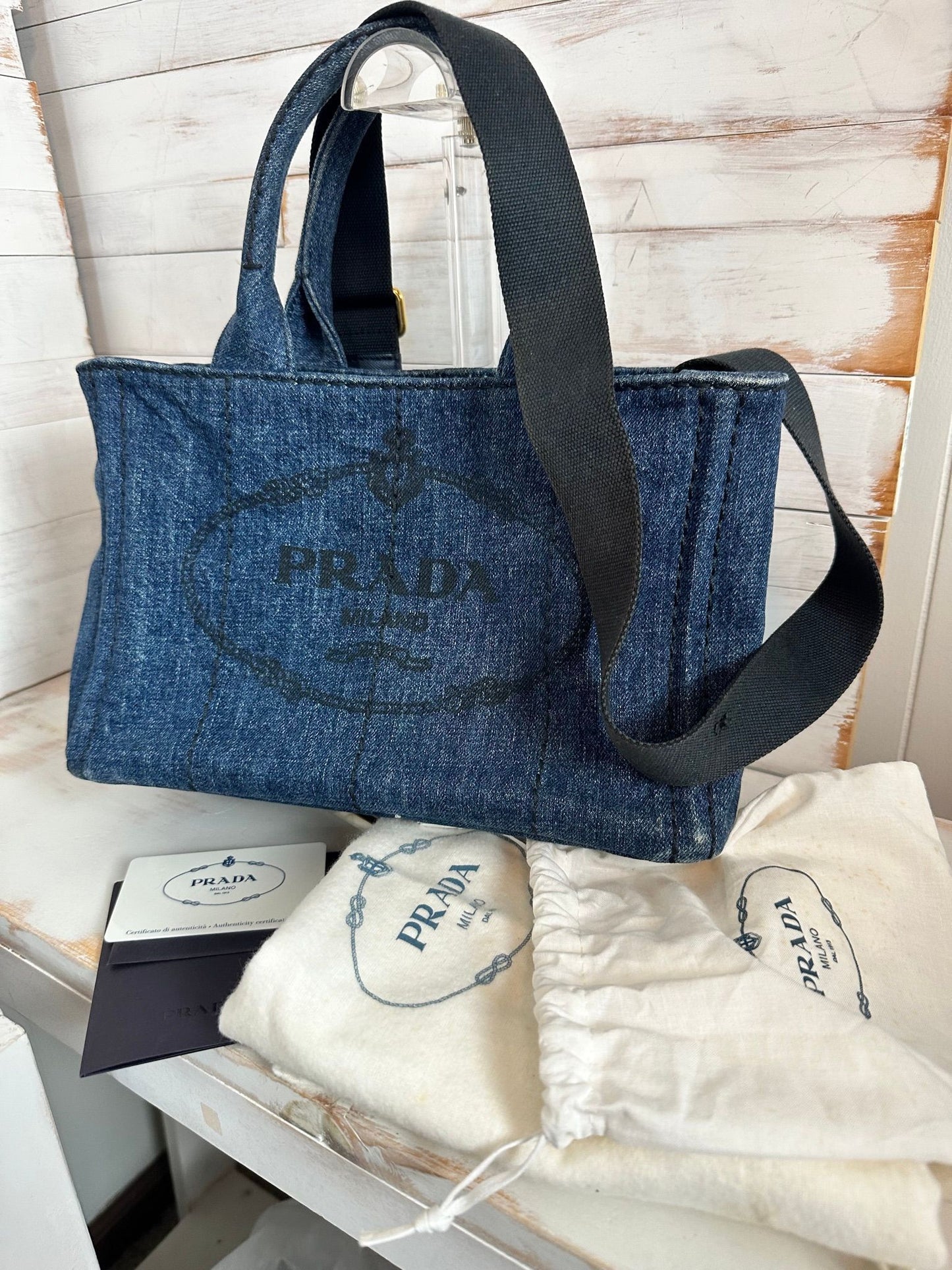 Prada Small Denim Canapa w/strap