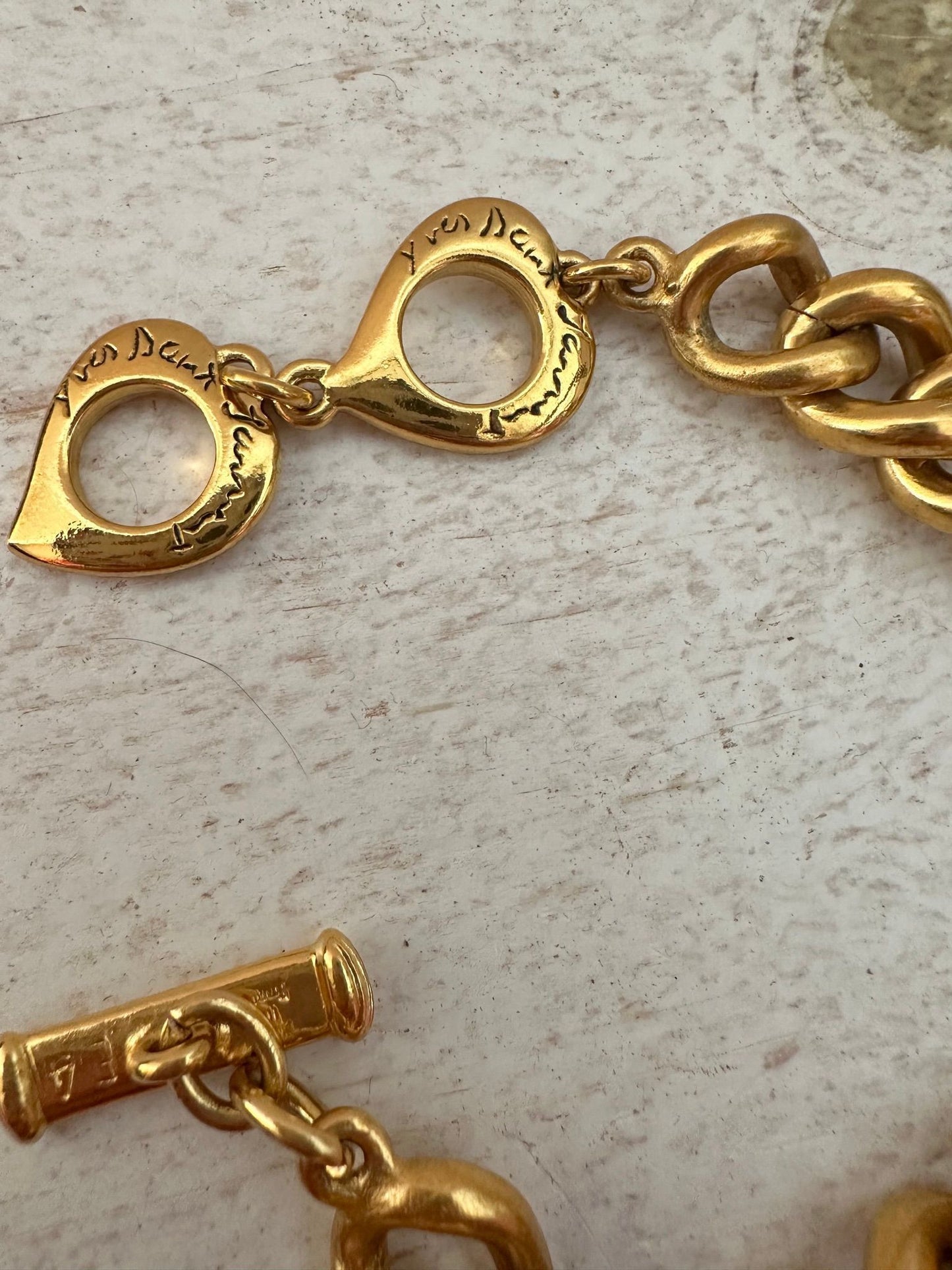 YSL RARE Vintage Cabochon Gold Plated Heart Bracelet
