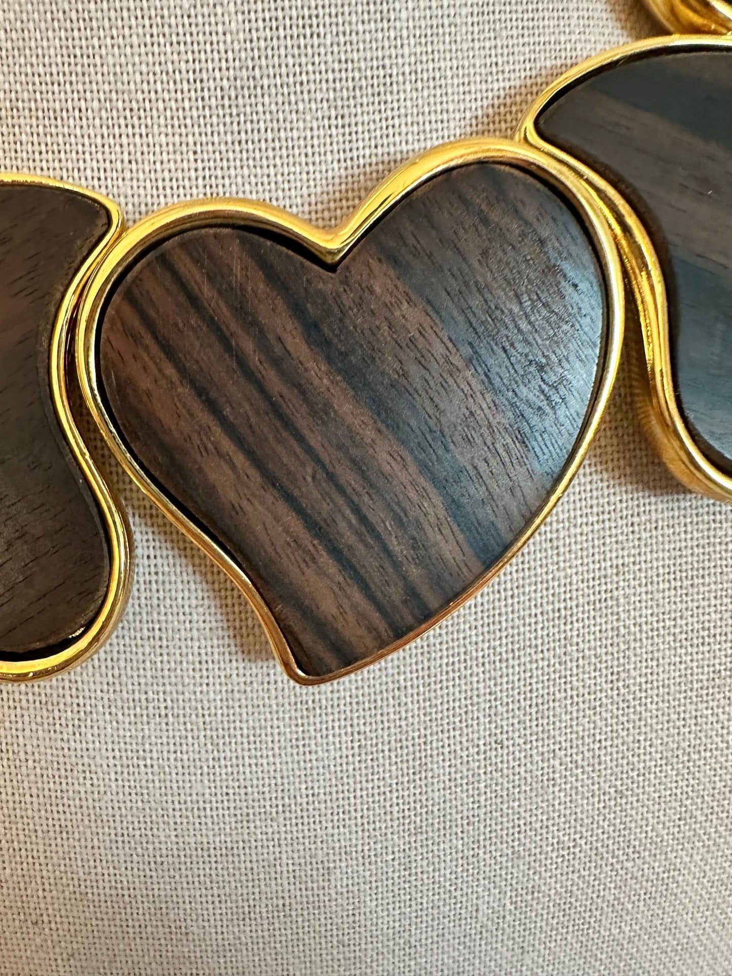 RARE YSL Golden Ebony Wood Heart Necklace and Bracelet