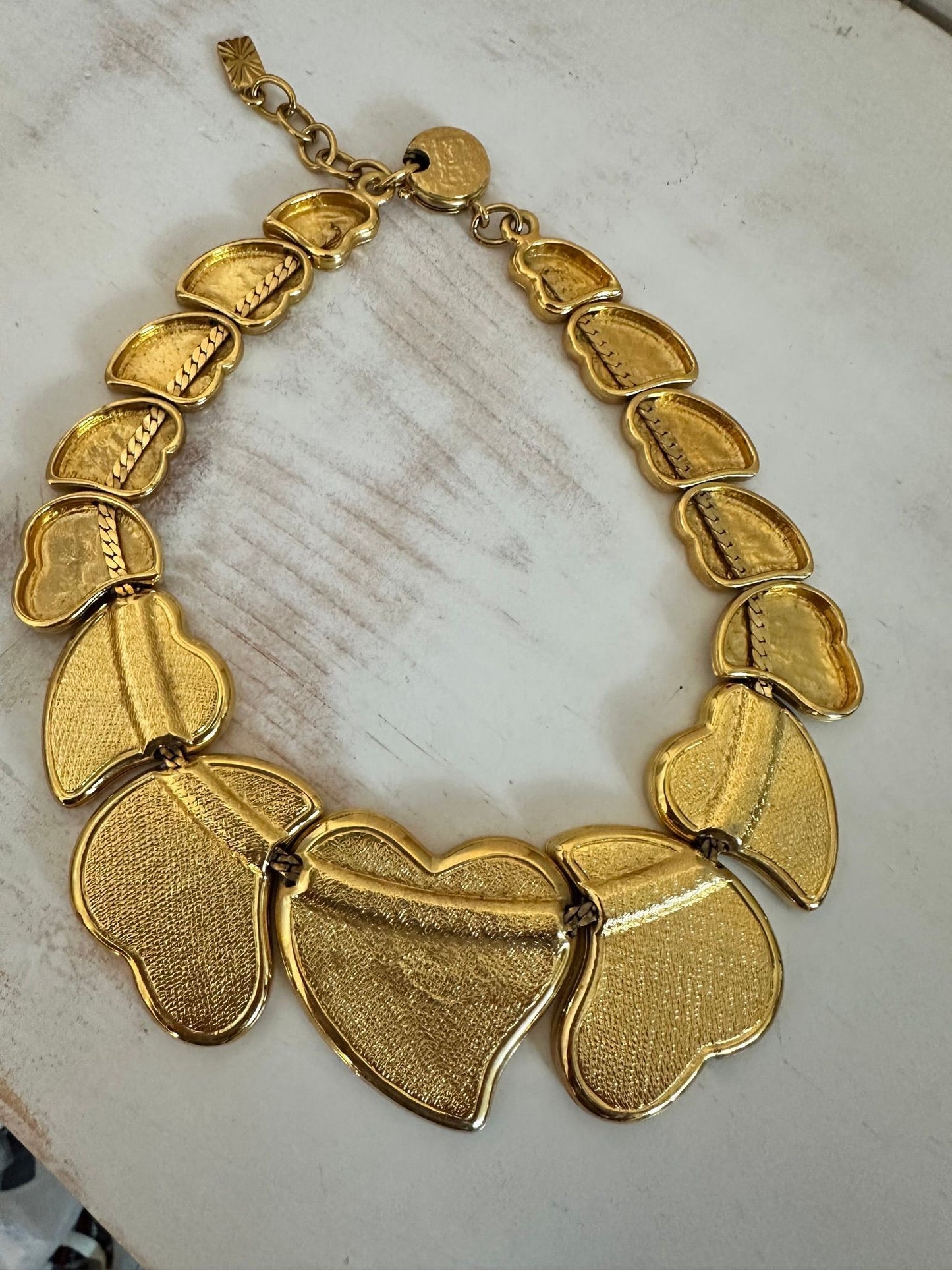 RARE YSL Golden Ebony Wood Heart Necklace and Bracelet