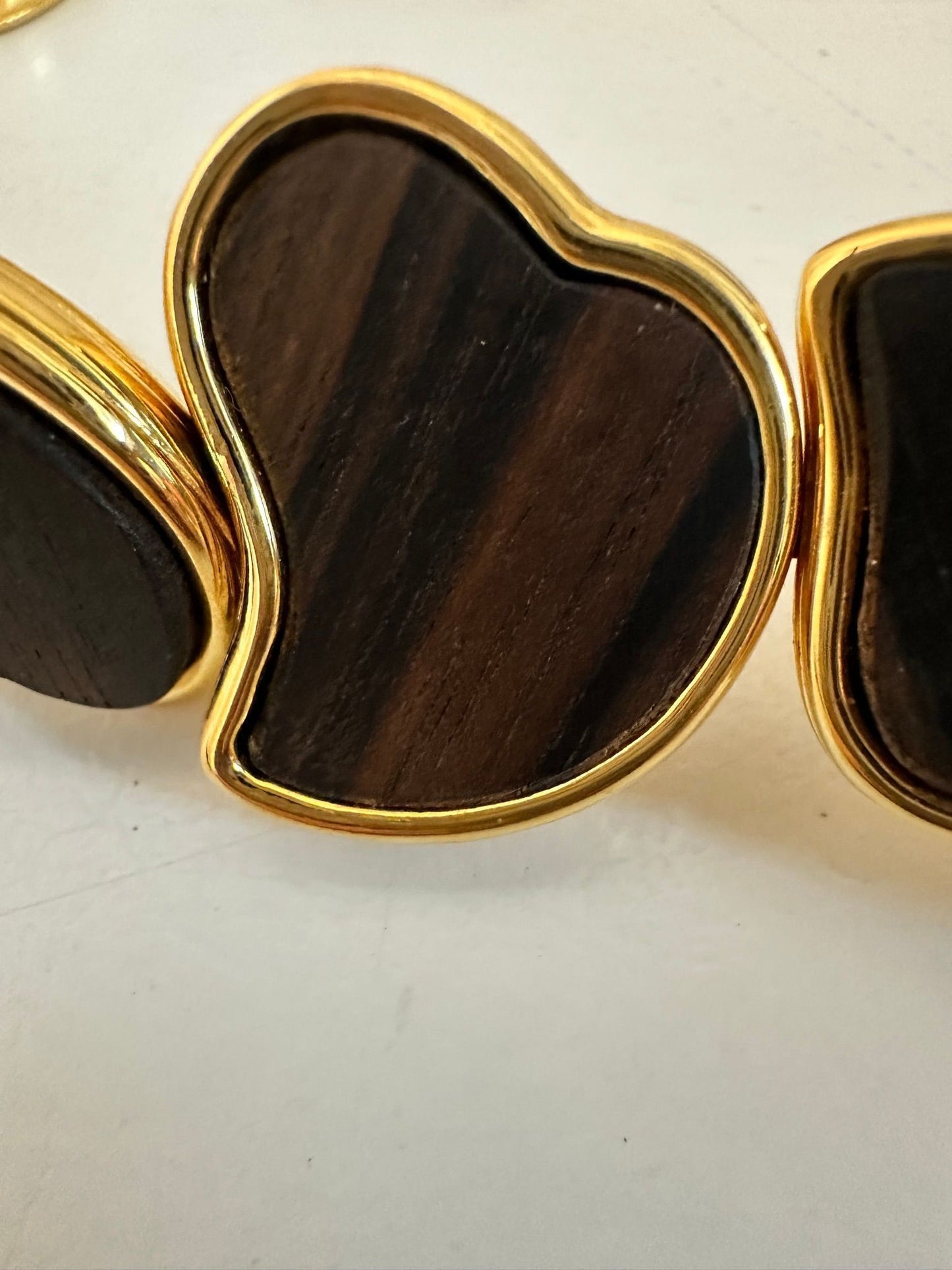 RARE YSL Golden Ebony Wood Heart Necklace and Bracelet